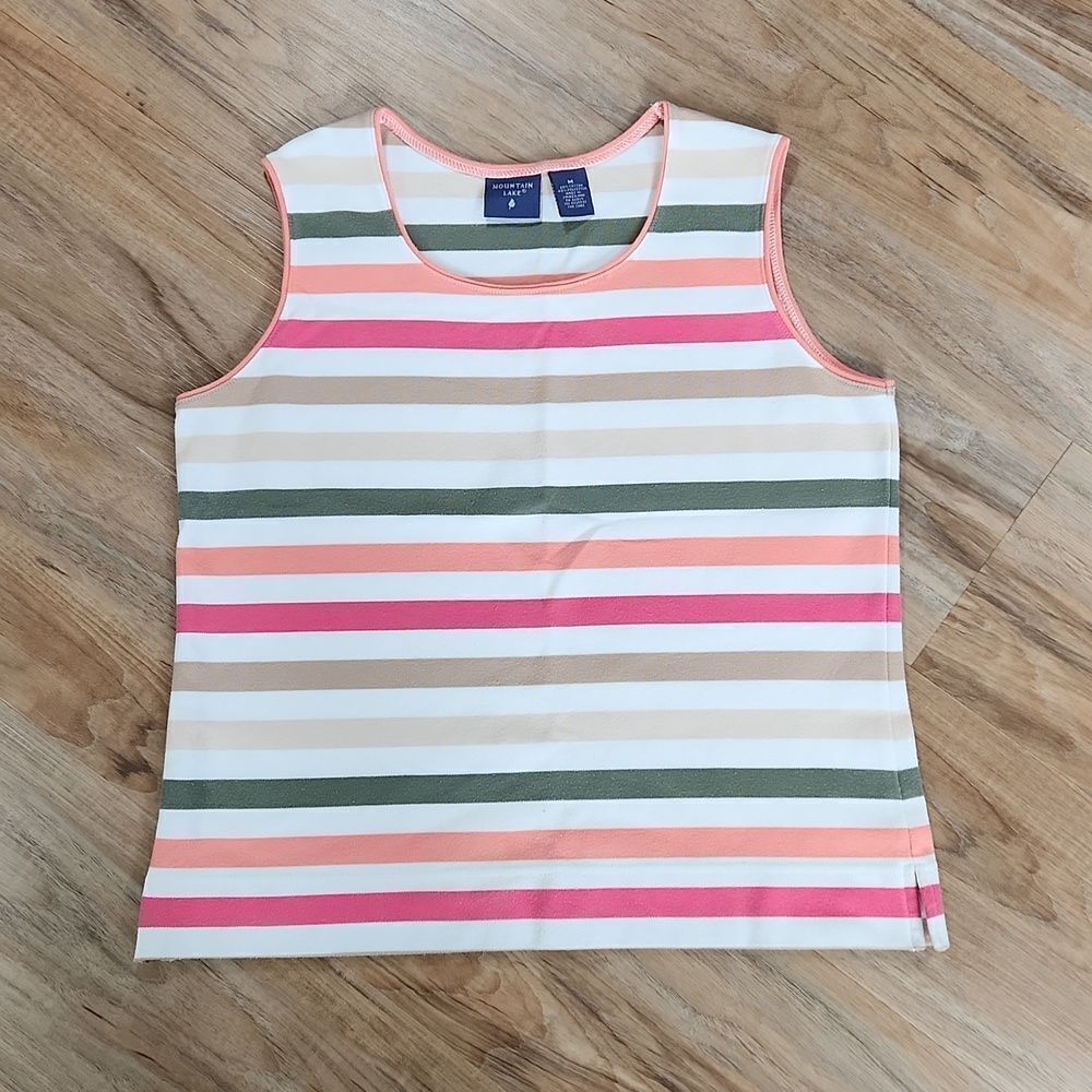 🔺️Mountain Lake White & Multicolored Striped Sleeveless Top Medium